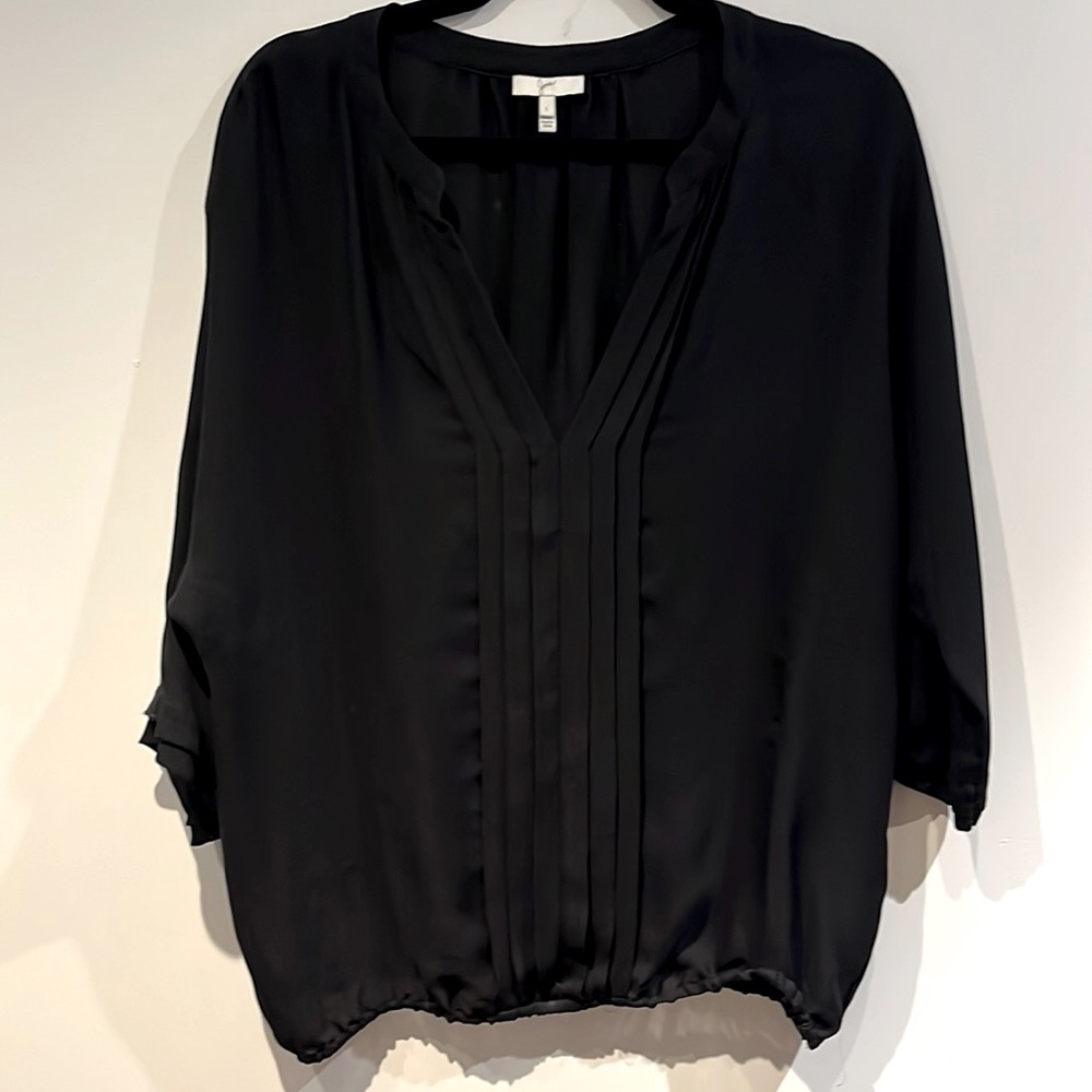 Joie black silk pleated blouse